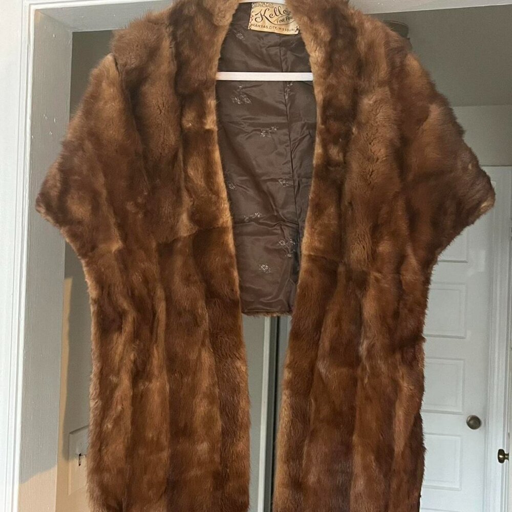 Vintage Kellers Fine Furs Brown Genuine Fur Shawl Luxury Coastal Grandma Chic - Picture 4 of 8